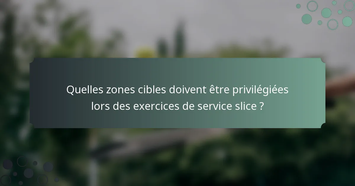 Quelles zones cibles doivent être privilégiées lors des exercices de service slice ?